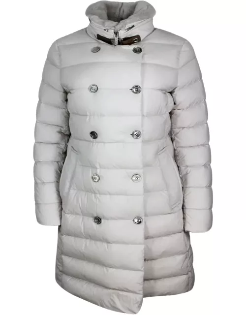 Moorer Long Double-breasted Down Jacket With A Feminine Line Padded With Real Goose Down With Detachable Fur Collar