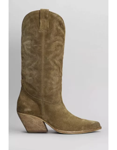 Elena Iachi Texan Boots In Taupe Suede