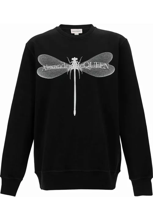 Alexander McQueen Black Crewneck Sweater With Logo Print In Cotton Man