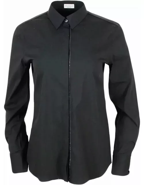 Brunello Cucinelli Long-sleeved Shirt In Stretch Cotton With Long Monili Closure