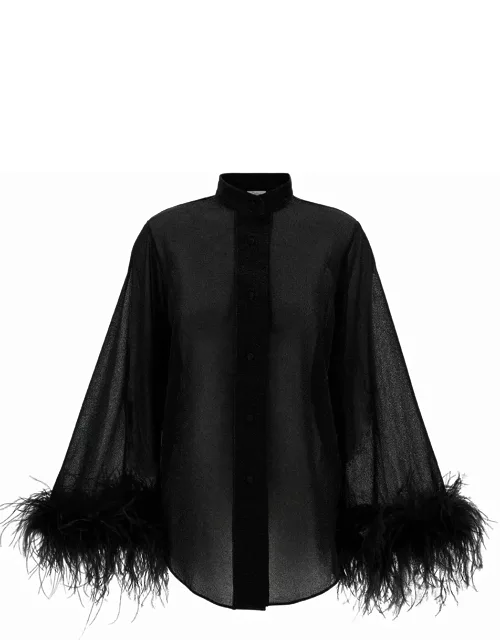 Oseree lumi Black Relaxed Shirt With Tonal Feathers In Polyamide Blend Woman
