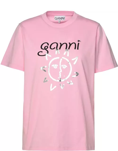 Ganni Pink Cotton T-shirt