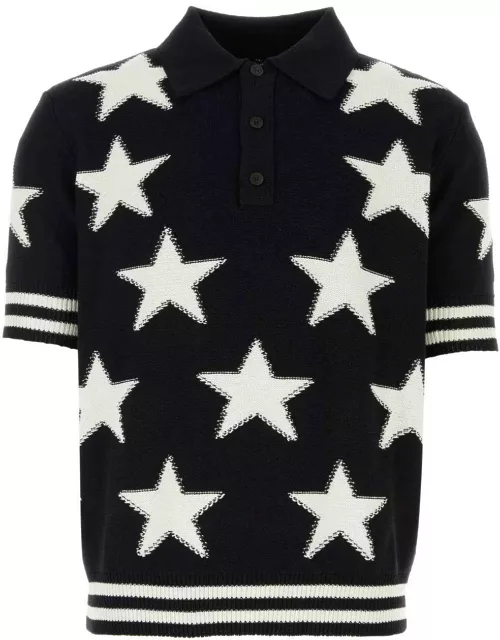 Balmain Two-toned Star Intarsia-knit Polo Shirt