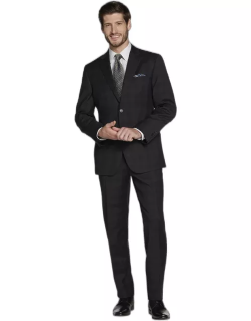JoS. A. Bank Men's Traveler Collection Tailored Fit Tonal Plaid Suit, Charcoal, 42 Long