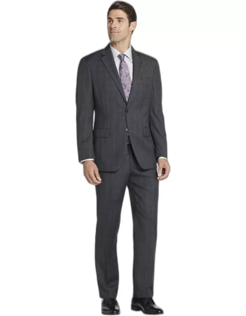 JoS. A. Bank Men's Traditional Fit Plaid Suit, Charcoal, 42 Long