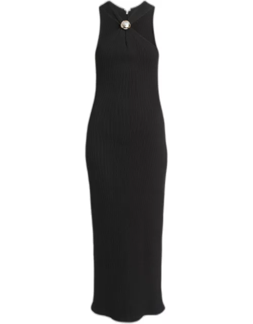 Ribbed Halter Dress with Anagram Detai
