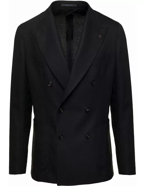 Tagliatore montecarlo Black Double-breasted Jacket With Logo Pin In Wool Man