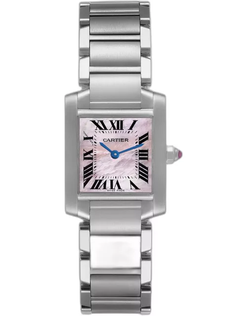 Cartier Tank Francaise Pink Mother Of Pearl Dial Steel Ladies Watch W51028