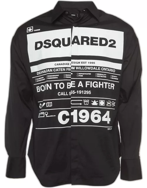 Dsquared2 Black Logo Print Cotton Button Front Full Sleeve Shirt