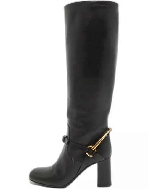 Gucci Black Leather Horsebit Knee Length Boot