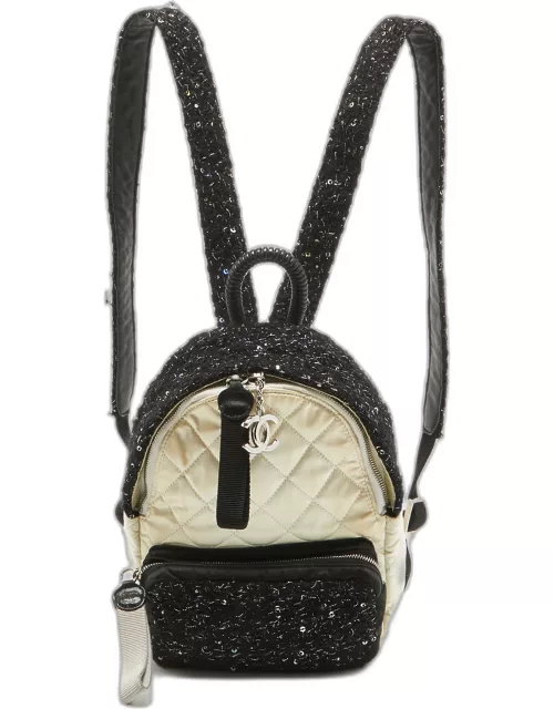 Chanel Black/Off White Quilted Satin and Tweed Sequins Mini Backpack