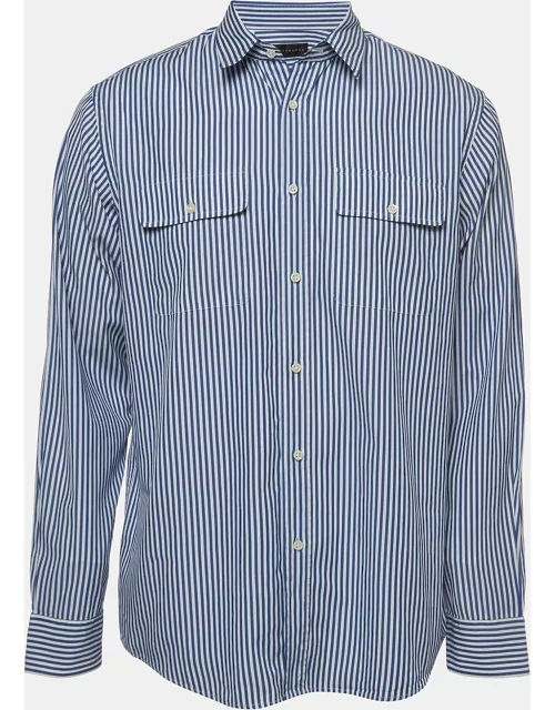 Ralph Lauren Blue Striped Cotton Button Front Shirt