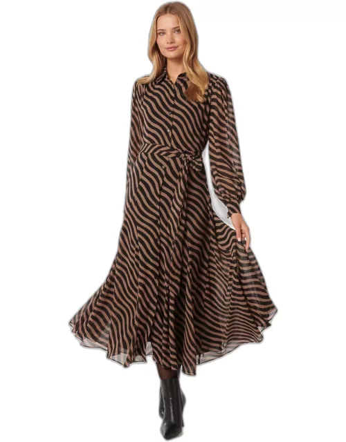 Forever New Women's Fiona Godet Pleat Midi Dress in Bias Waved Stripe