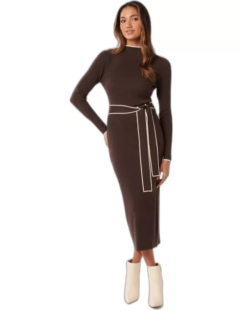 Forever New Women's Ariella Petite Knit Midi Dress in Chocolate Tipped