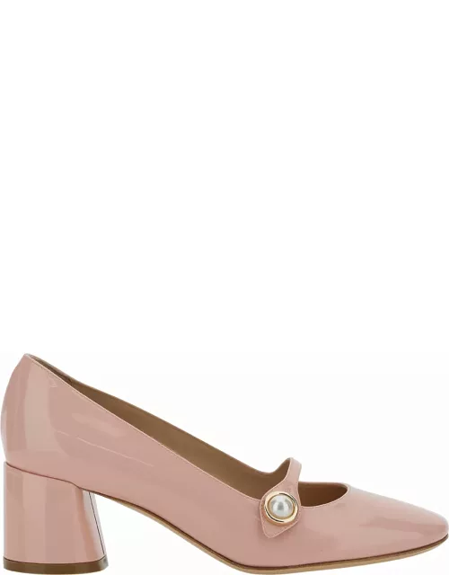 Casadei emily Pink Pointed Pumps With Pearl Detail In Patent Leather Woman