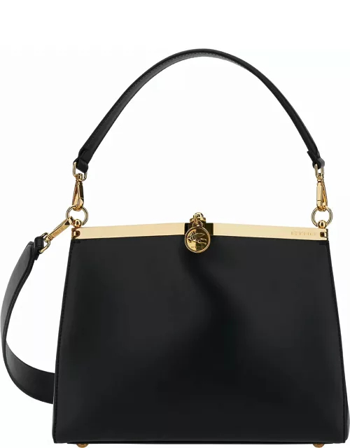 Etro medium Vela Black Shoulder Bag With Logo And Pegasus Charm In Leather Woman