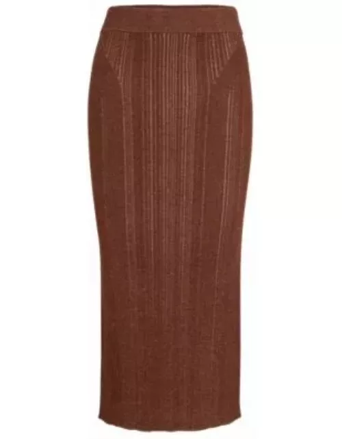 Knitted pencil skirt with ribbed structure- Patterned Women's Casual Skirt