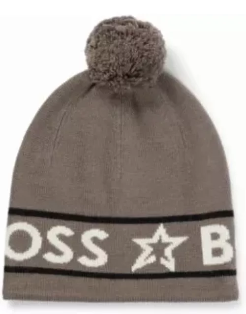 BOSS x Perfect Moment wool beanie hat with logo intarsia- Light Beige Men's Accessorie