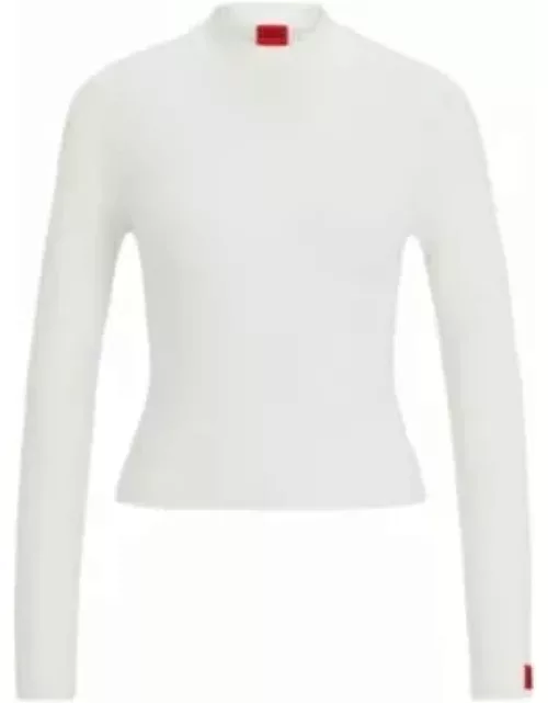 Rib-knit sweater with mock neckline and logo label- White Women's Sweater