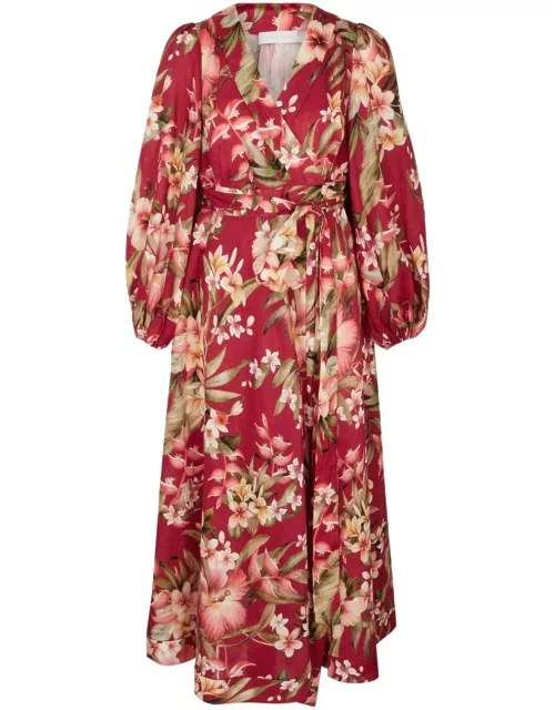 Zimmermann Lexi Floral-print Linen Maxi Wrap Dress - Red - 2 (UK 12 / M)