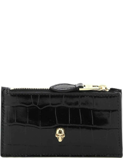 ALEXANDER MCQUEEN SKULL CARD HOLDER POUCH OS Black Leather