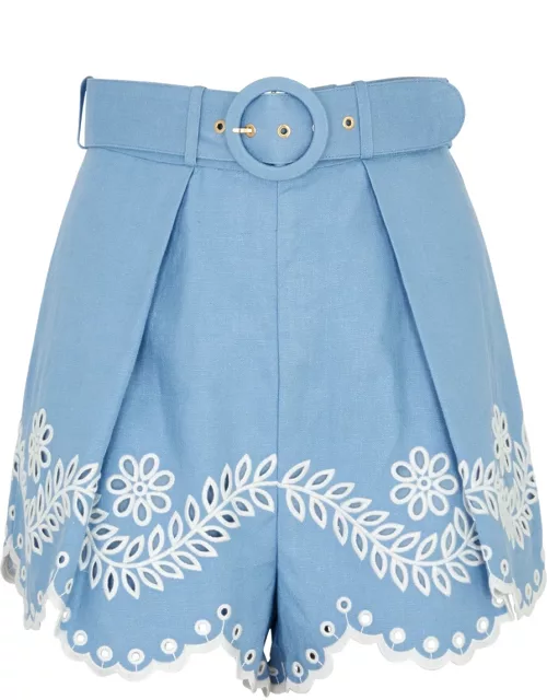 Zimmermann Junie Floral-embroidered Linen Shorts - Blue - 1 (UK 10 / S)
