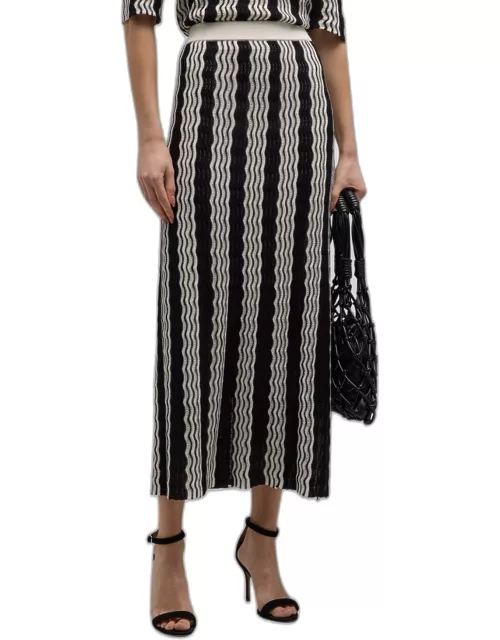 Wavy Pointelle-Knit Straight Midi Skirt