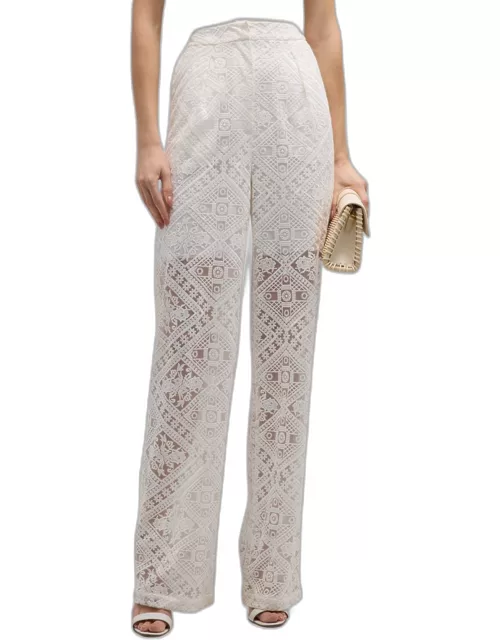 High-Rise Straight-Leg Floral Lace Pant