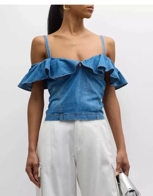Ruffle Chambray Off-The-Shoulder Top