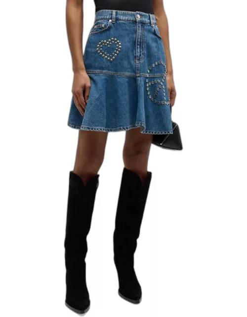 Studded Denim Mini Skirt