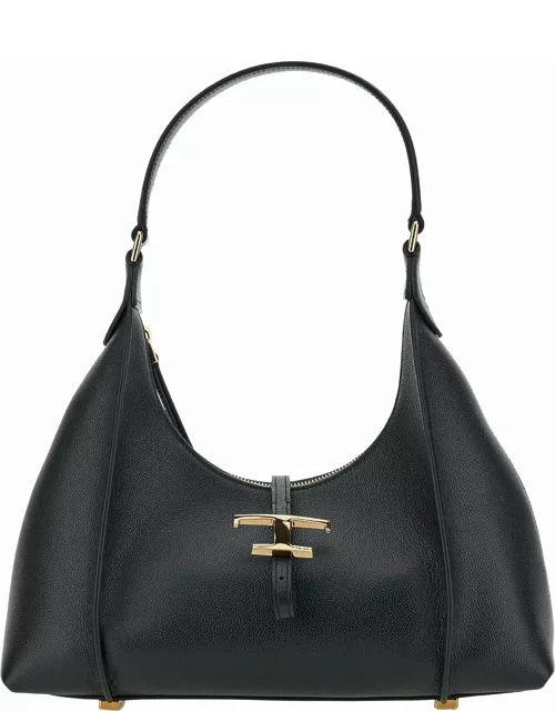 Tod's Black Shoulder Bag With T Timeless Charm In Leather Woman