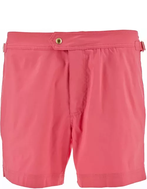 Tom Ford Salmon Pink Swim Shorts With Branded Button In Nylon Man