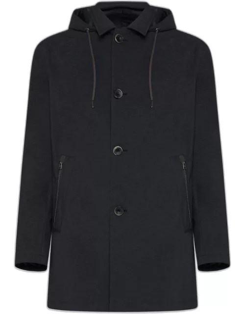 Herno Single-breasted Hooded Trench Coat