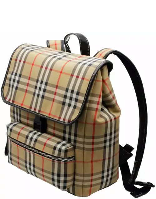 Burberry Backpack In Organic Cotton Fabric With Vintage Check Motif With Adjustable Shoulder Straps.