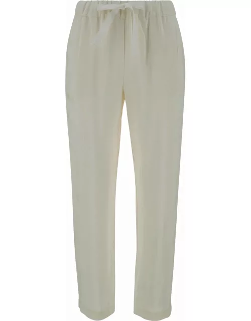 SEMICOUTURE Off-white Pants With Drawstring In Viscose Woman