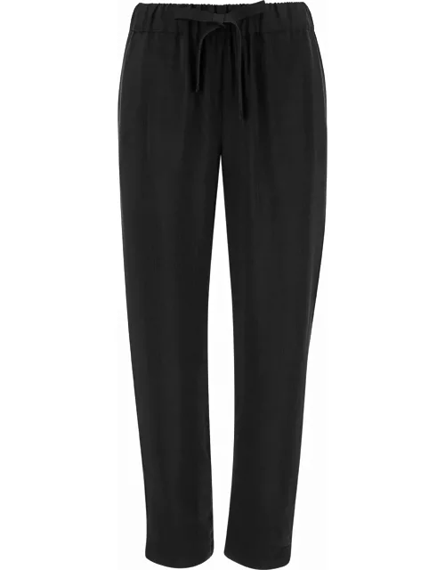 SEMICOUTURE Black Pants With Drawstring Closure In Viscose Woman