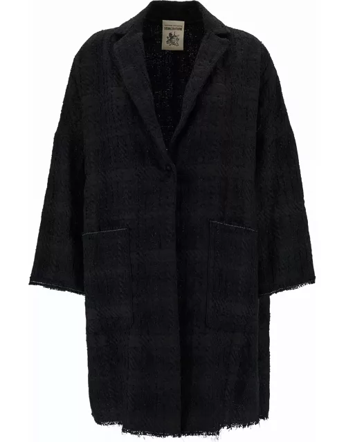 SEMICOUTURE Black Single-breasted Coat With Collar In Tweed Woman
