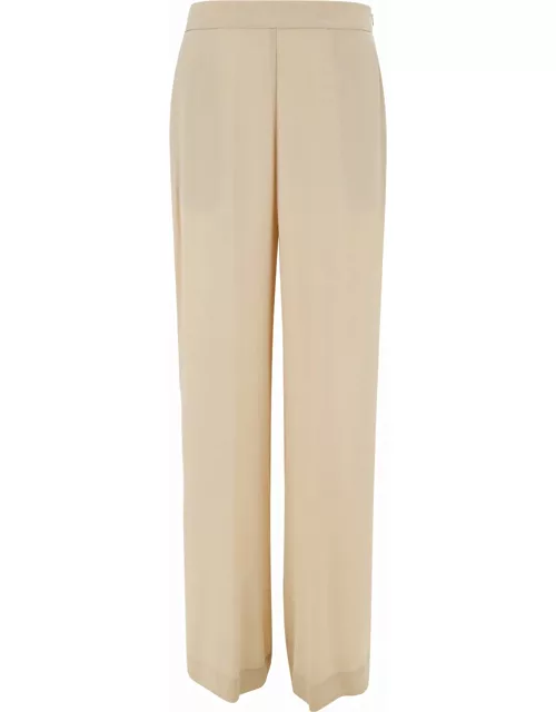 SEMICOUTURE emerson Beige Straight Loose Pants In Acetate And Silk Blend Woman