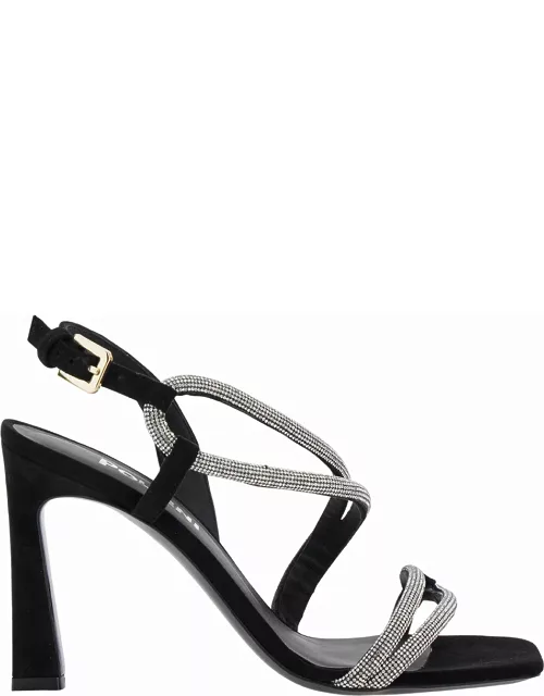 Pollini bling Bling Black Sandals With Rhinestone Detail In Suede Woman