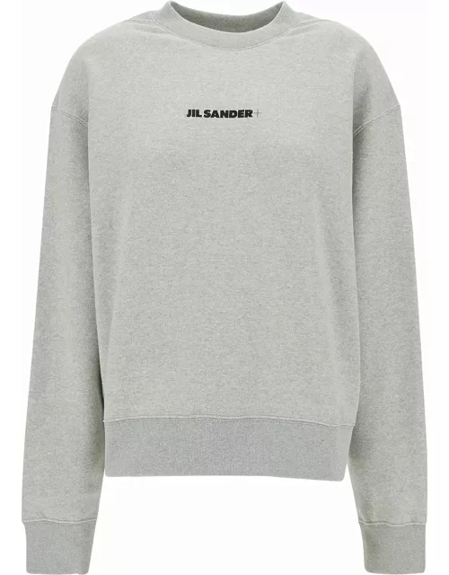 Jil Sander Grey Crewneck Sweatshirt With Logo Lettering Print In Stretch Cotton Woman