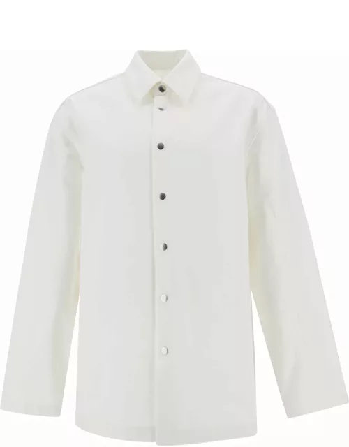 Jil Sander White Shirt With Embossed Logo In Denim Man