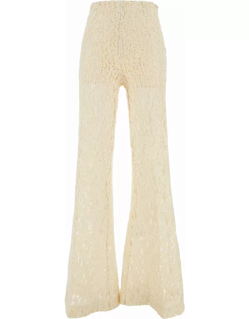 TwinSet Cream White High-waisted Pants In Lace Woman