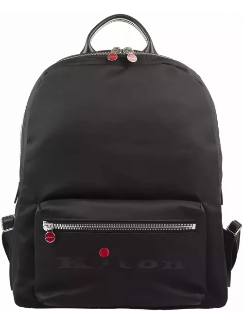 Kiton Black Nylon Backpack With Logo