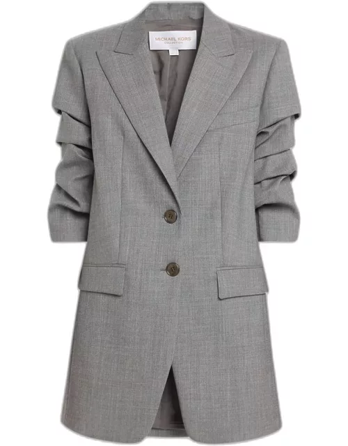 Cate Crush-Sleeve Wool Blazer