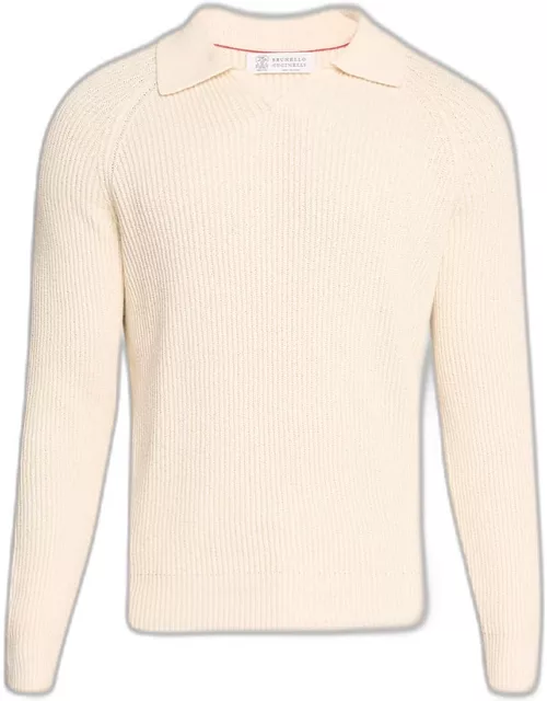 Men's Cotton Ribbed Johnny-Collar Sweater