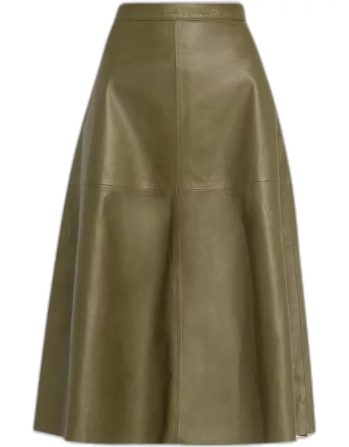 Ottavia A-Line Leather Midi Skirt