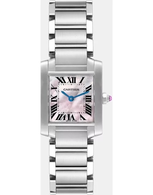 Cartier Tank Francaise Pink Mother Of Pearl Dial Steel Ladies Watch W51028Q3 20.0 mm x 25.0 m