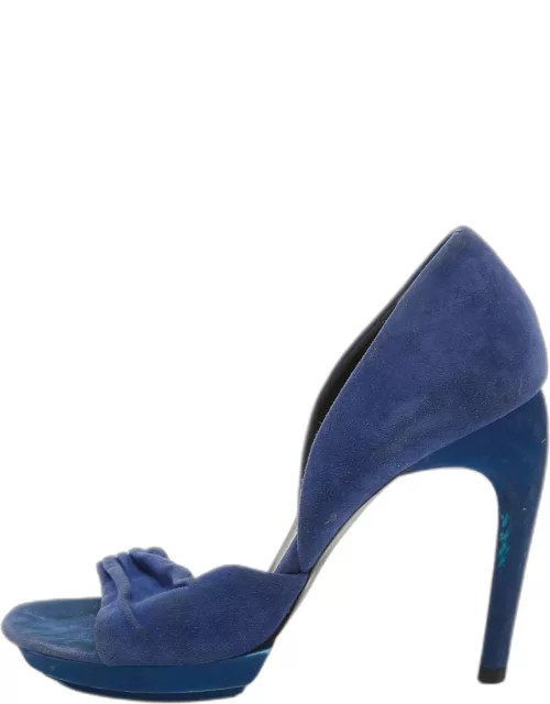 Balenciaga Blue Pleated Suede Platform D'orsay Sandal