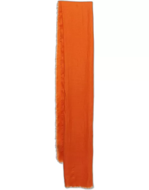 Yves Saint Laurent Orange Cashmere Fringed Scarf