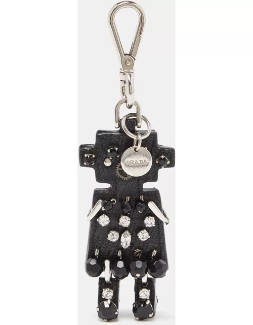 Prada Silver Tone Leather Robot Keychain Bag Char